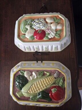 Set Of VIntage Ceramic Vegetable Hanging Molds White with Red & Green Accents